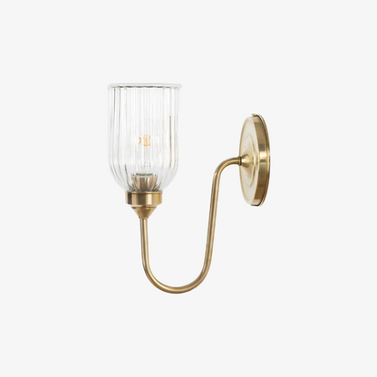 Wandlamp Vintage met Geribbelde Glazen Kap en Gebogen Arm
