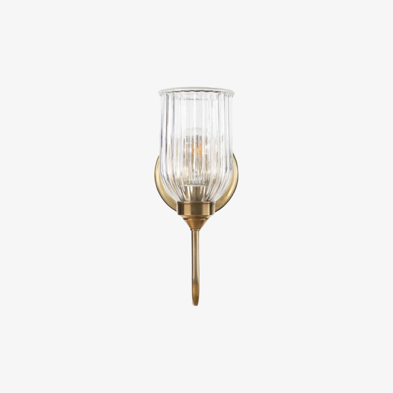 Wandlamp Vintage met Geribbelde Glazen Kap en Gebogen Arm