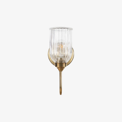 Wandlamp Vintage met Geribbelde Glazen Kap en Gebogen Arm