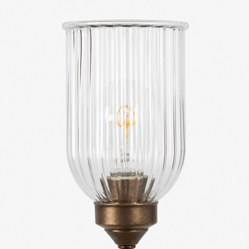 Wandlamp Vintage met Geribbelde Glazen Kap en Gebogen Arm