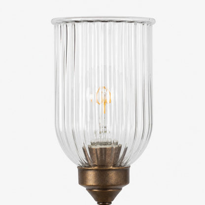 Wandlamp Vintage met Geribbelde Glazen Kap en Gebogen Arm
