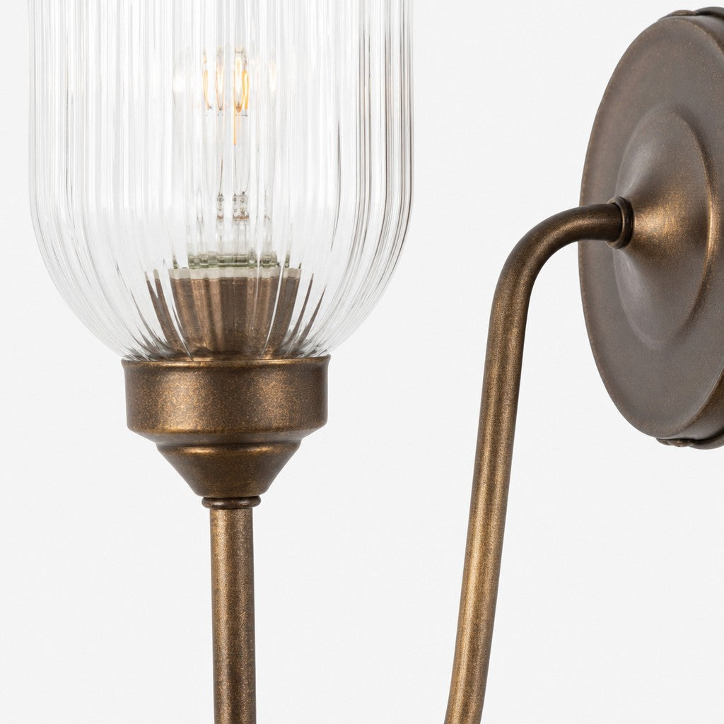 Wandlamp Vintage met Geribbelde Glazen Kap en Gebogen Arm