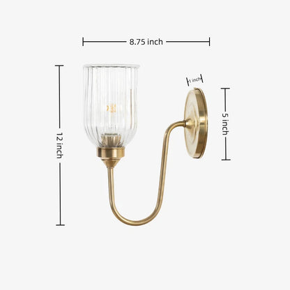 Wandlamp Vintage met Geribbelde Glazen Kap en Gebogen Arm