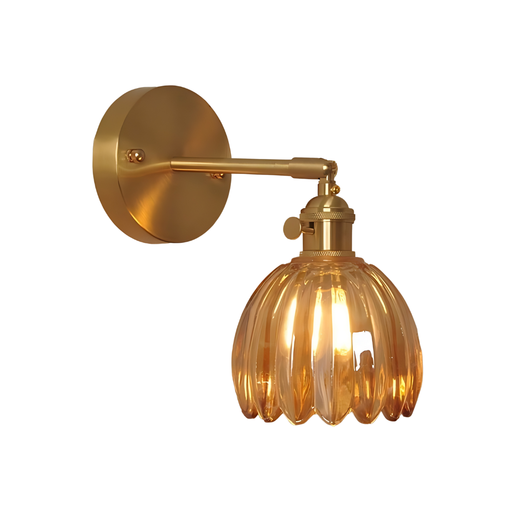 Wandlamp Vintage met Geribbelde Glazen Kap en Verstelbare Arm