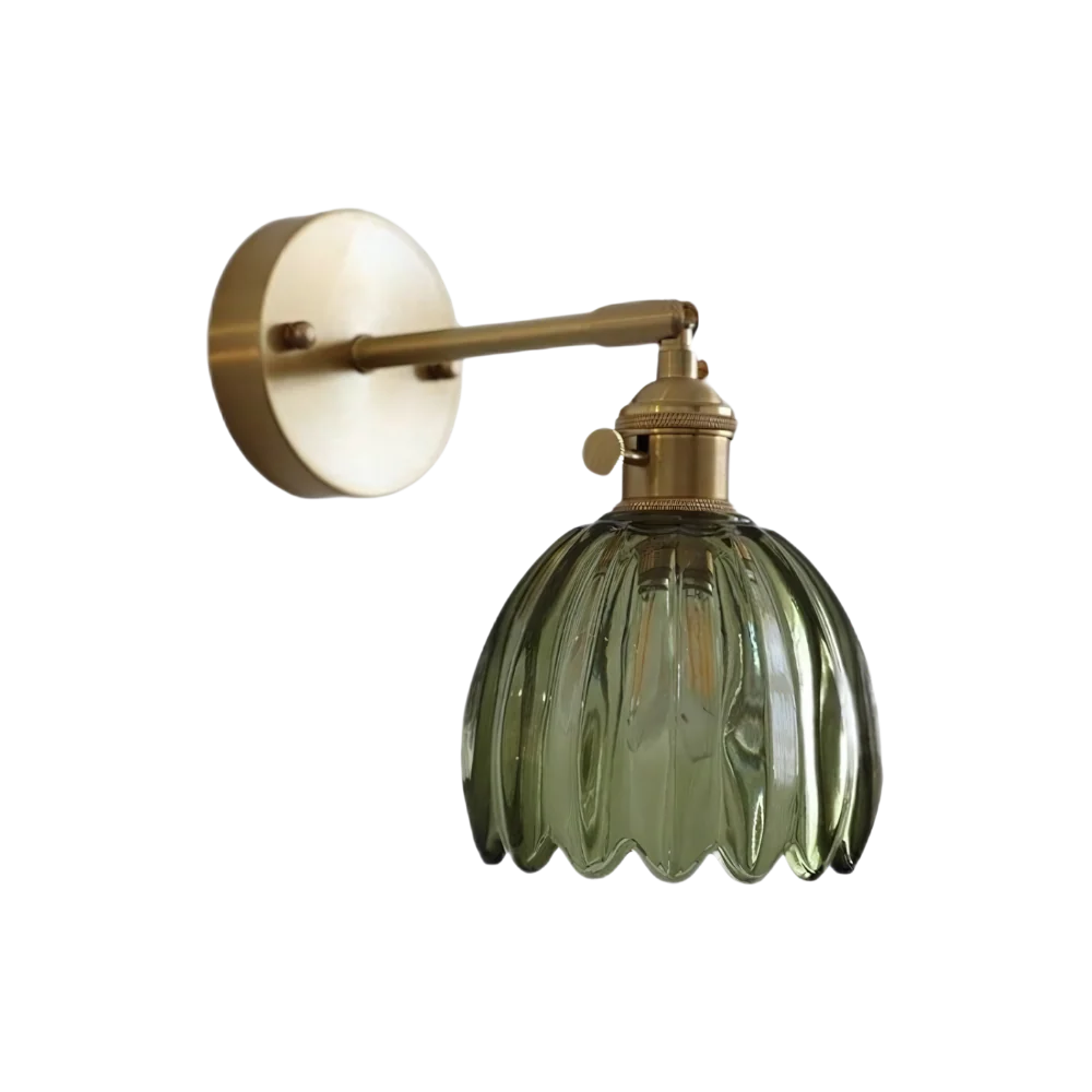 Wandlamp Vintage met Geribbelde Glazen Kap en Verstelbare Arm