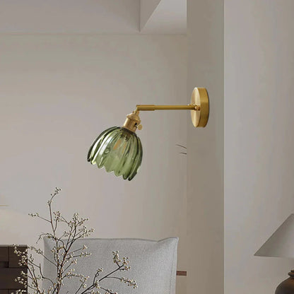 Wandlamp Vintage met Geribbelde Glazen Kap en Verstelbare Arm