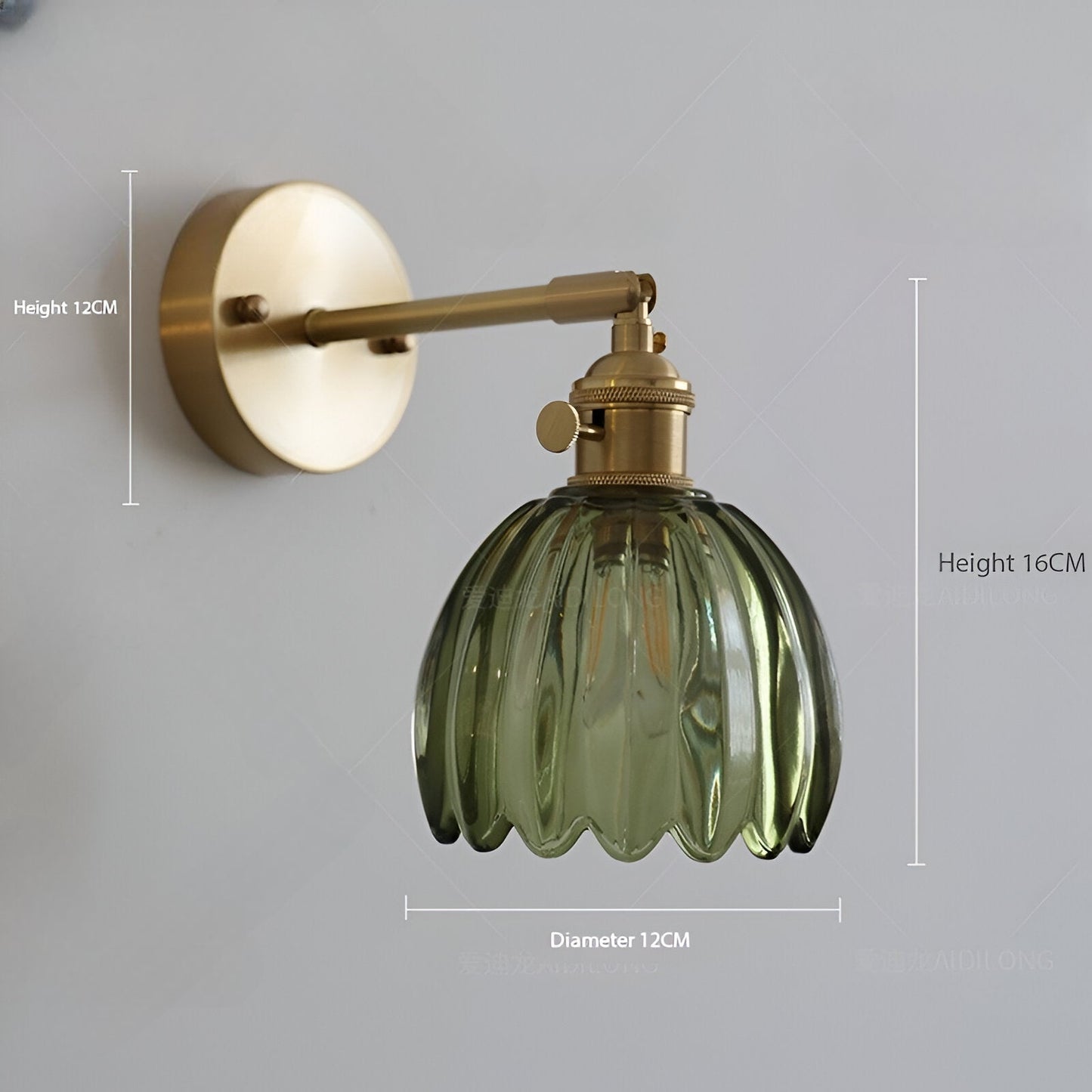 Wandlamp Vintage met Geribbelde Glazen Kap en Verstelbare Arm