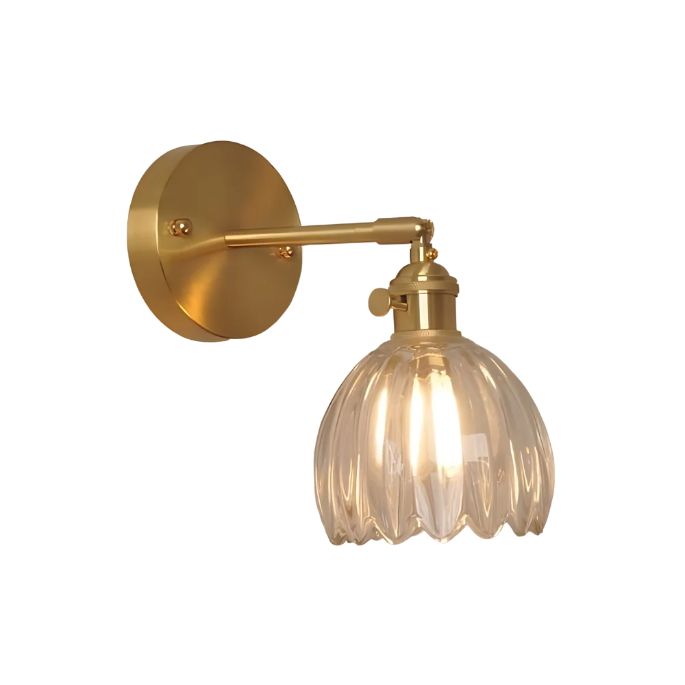 Wandlamp Vintage met Geribbelde Glazen Kap en Verstelbare Arm