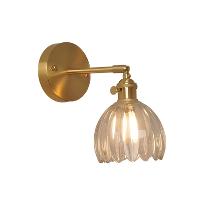 Wandlamp Vintage met Geribbelde Glazen Kap en Verstelbare Arm