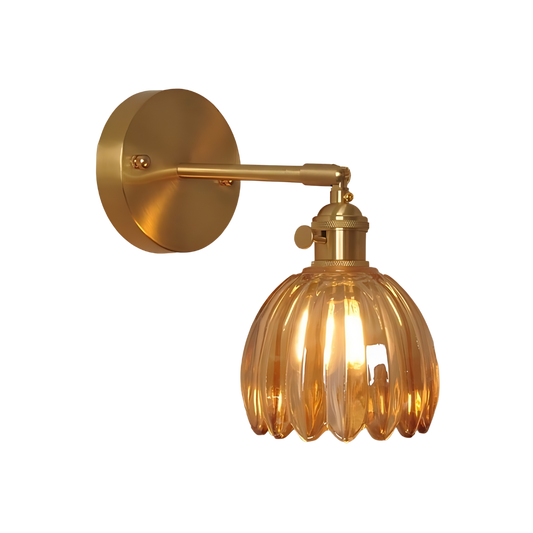 Wandlamp Vintage met Geribbelde Glazen Kap en Verstelbare Arm