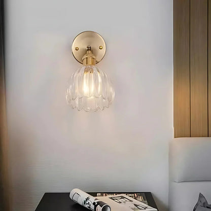 Wandlamp Vintage met Geribbelde Glazen Kap en Verstelbare Arm