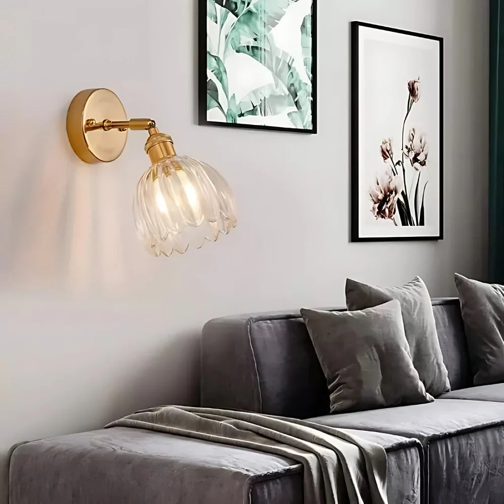 Wandlamp Vintage met Geribbelde Glazen Kap en Verstelbare Arm