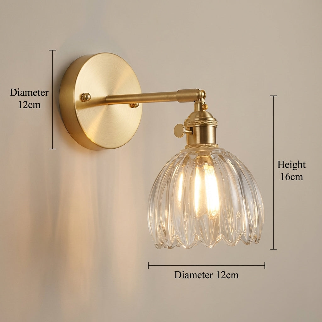 Wandlamp Vintage met Geribbelde Glazen Kap en Verstelbare Arm