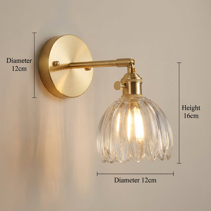 Wandlamp Vintage met Geribbelde Glazen Kap en Verstelbare Arm