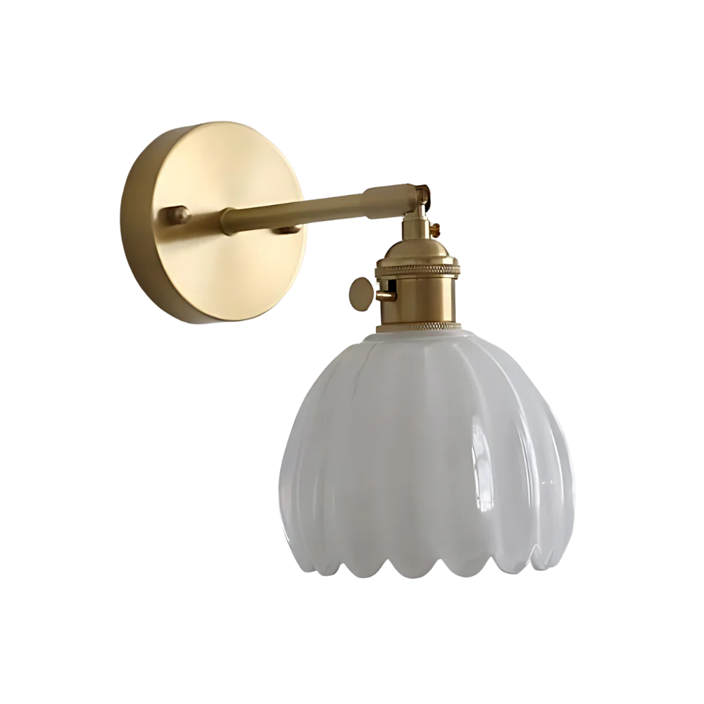 Wandlamp Vintage met Geribbelde Glazen Kap en Verstelbare Arm