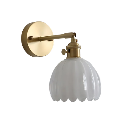 Wandlamp Vintage met Geribbelde Glazen Kap en Verstelbare Arm