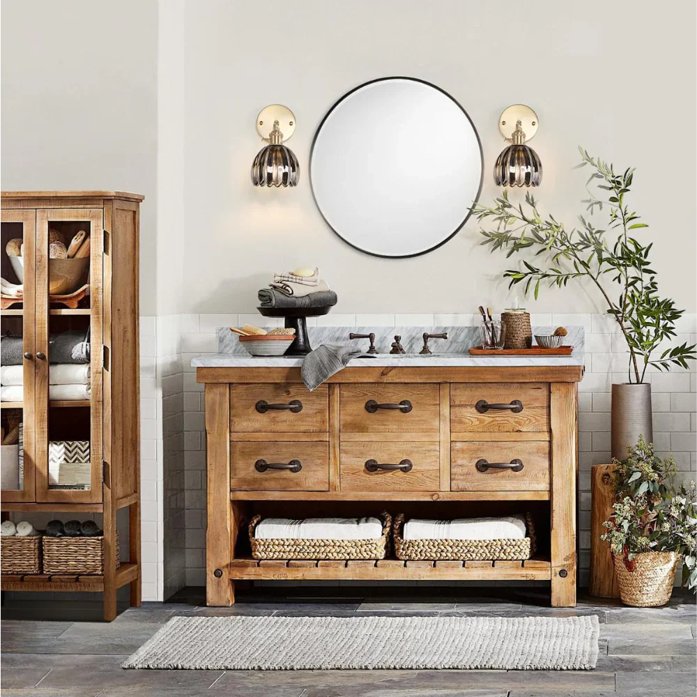Wandlamp Vintage met Geribbelde Glazen Kap en Verstelbare Arm