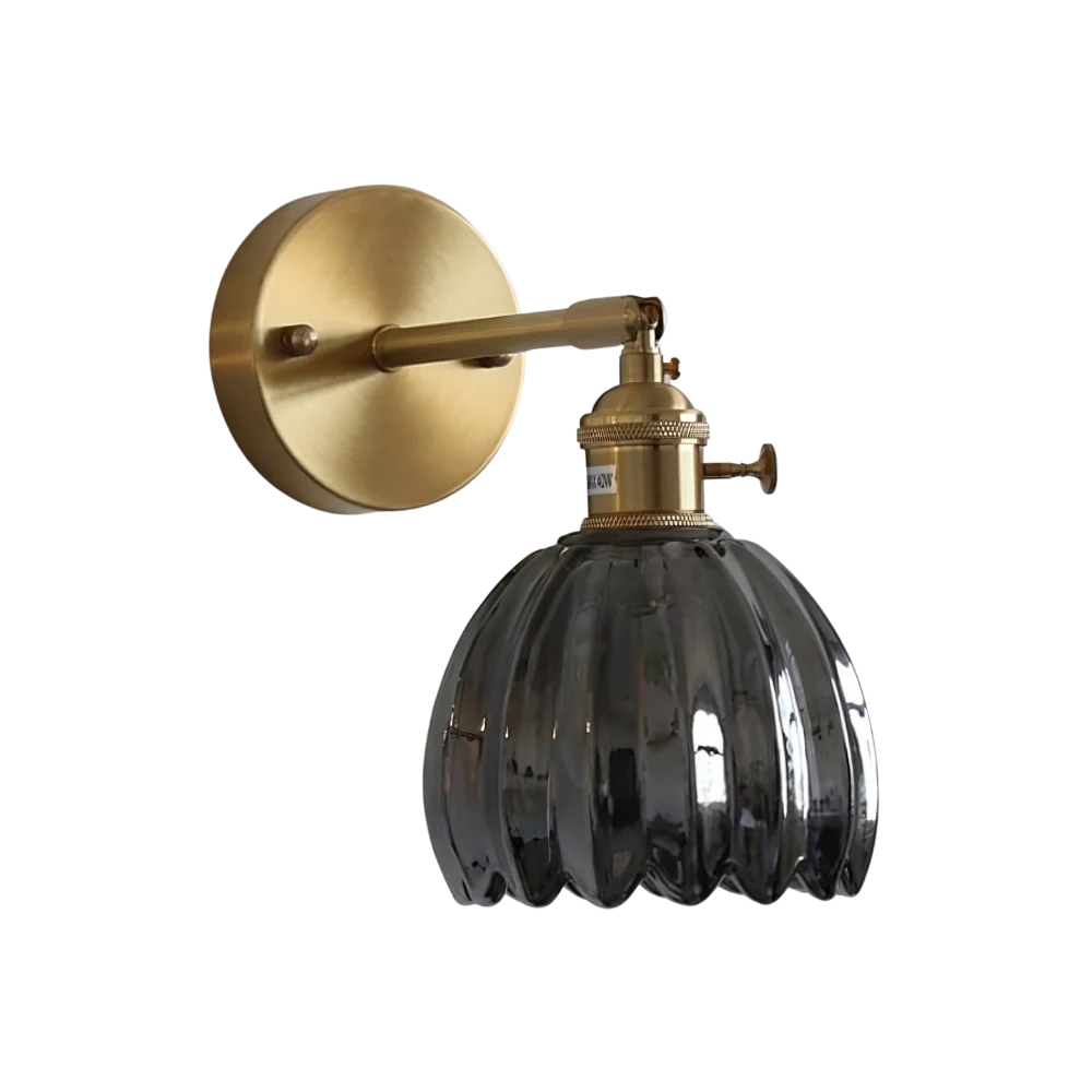 Wandlamp Vintage met Geribbelde Glazen Kap en Verstelbare Arm