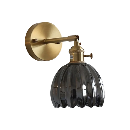 Wandlamp Vintage met Geribbelde Glazen Kap en Verstelbare Arm