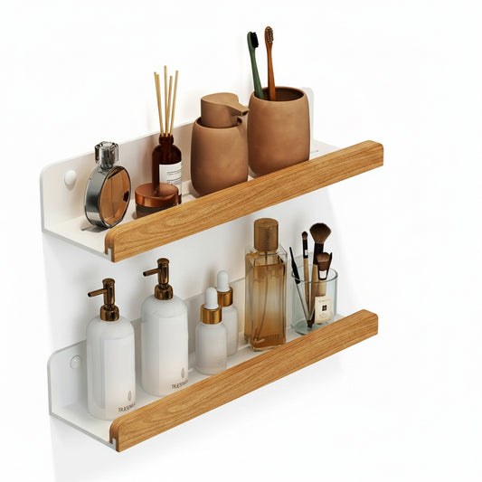 Wandplank Badkamer zonder Boren met Houten Rand