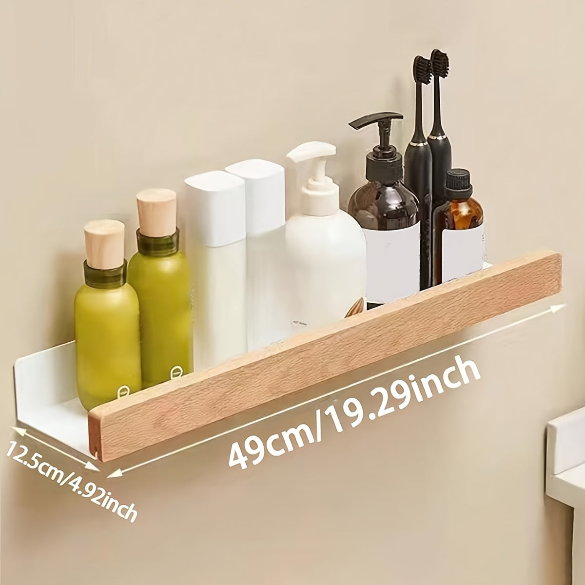 Wandplank Badkamer zonder Boren met Houten Rand
