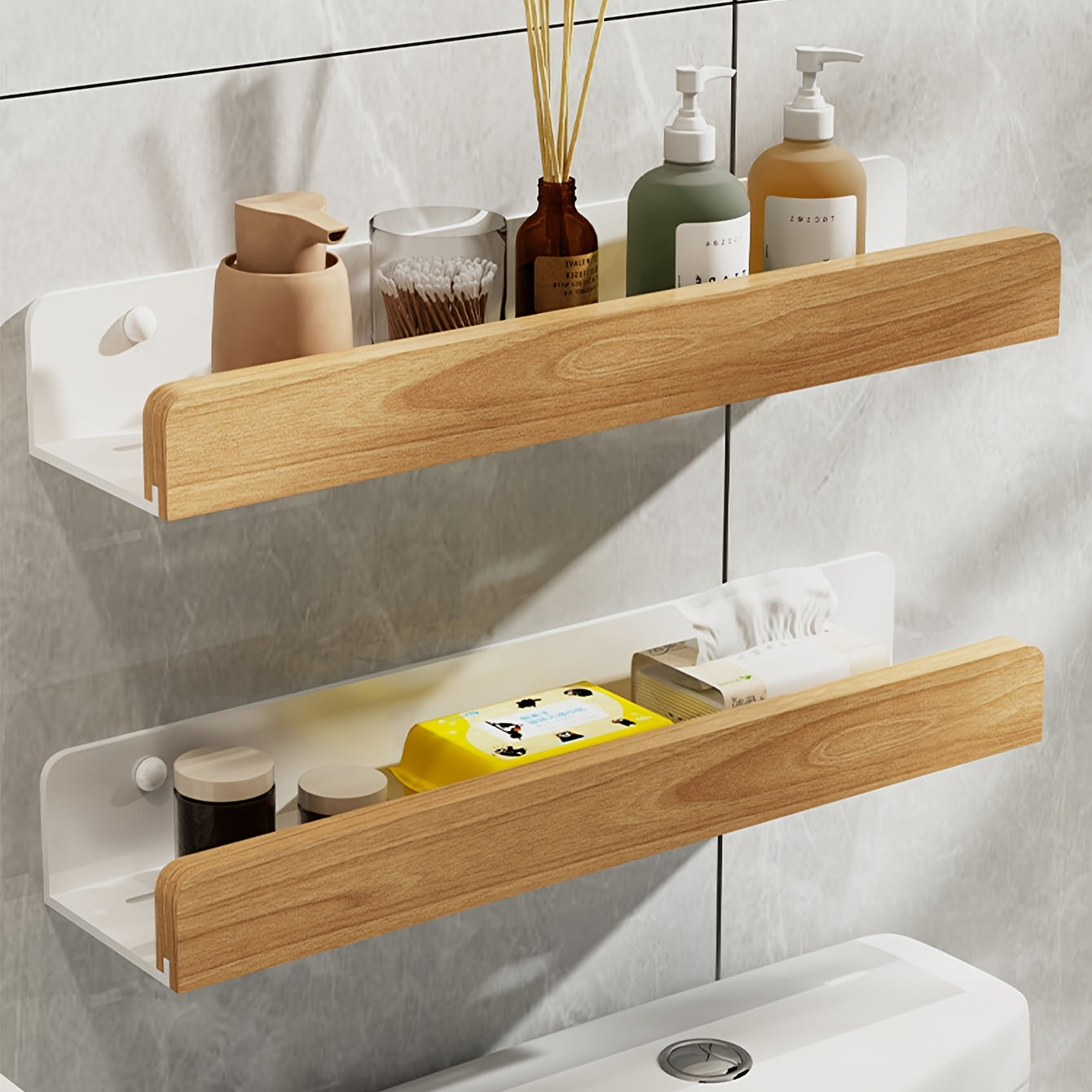 Wandplank Badkamer zonder Boren met Houten Rand