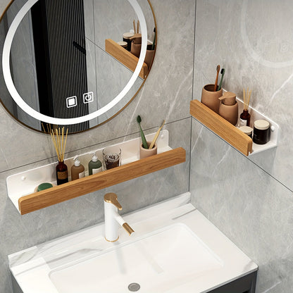 Wandplank Badkamer zonder Boren met Houten Rand