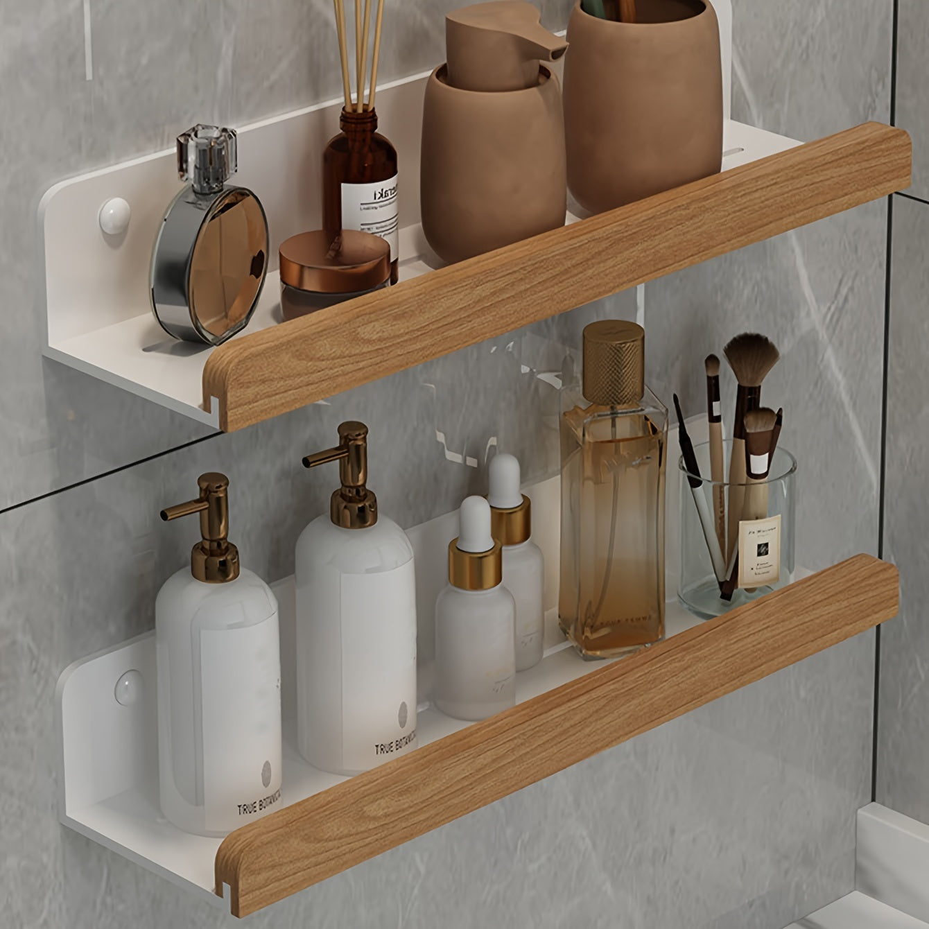 Wandplank Badkamer zonder Boren met Houten Rand