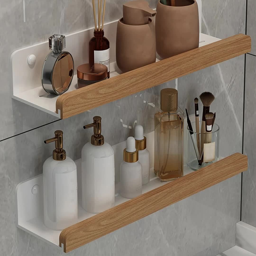 Wandplank Badkamer zonder Boren met Houten Rand