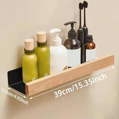 Wandplank Badkamer zonder Boren met Houten Rand