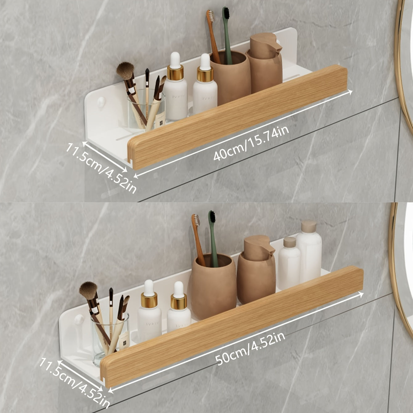 Wandplank Badkamer zonder Boren met Houten Rand