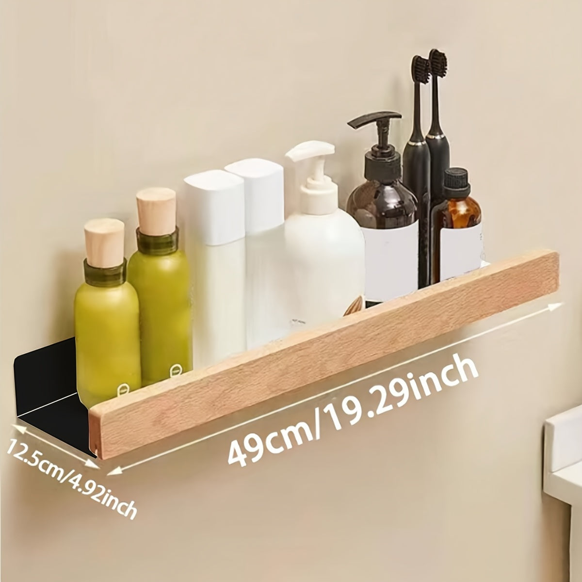 Wandplank Badkamer zonder Boren met Houten Rand