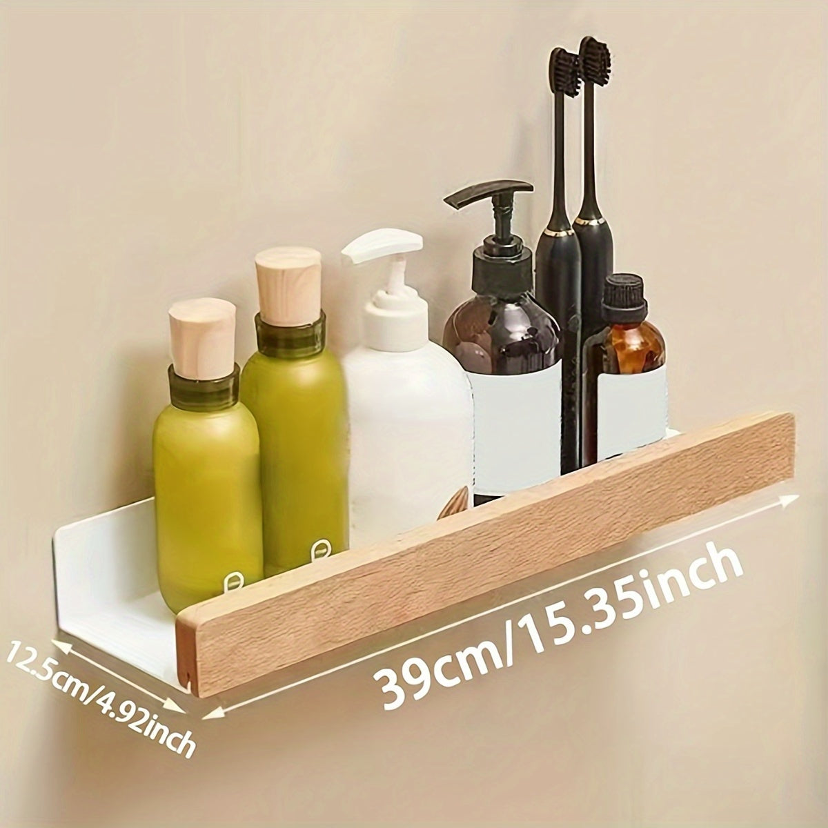 Wandplank Badkamer zonder Boren met Houten Rand