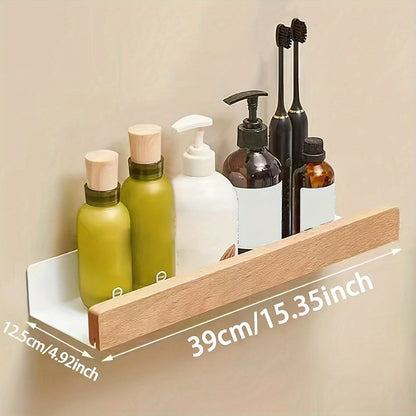 Wandplank Badkamer zonder Boren met Houten Rand