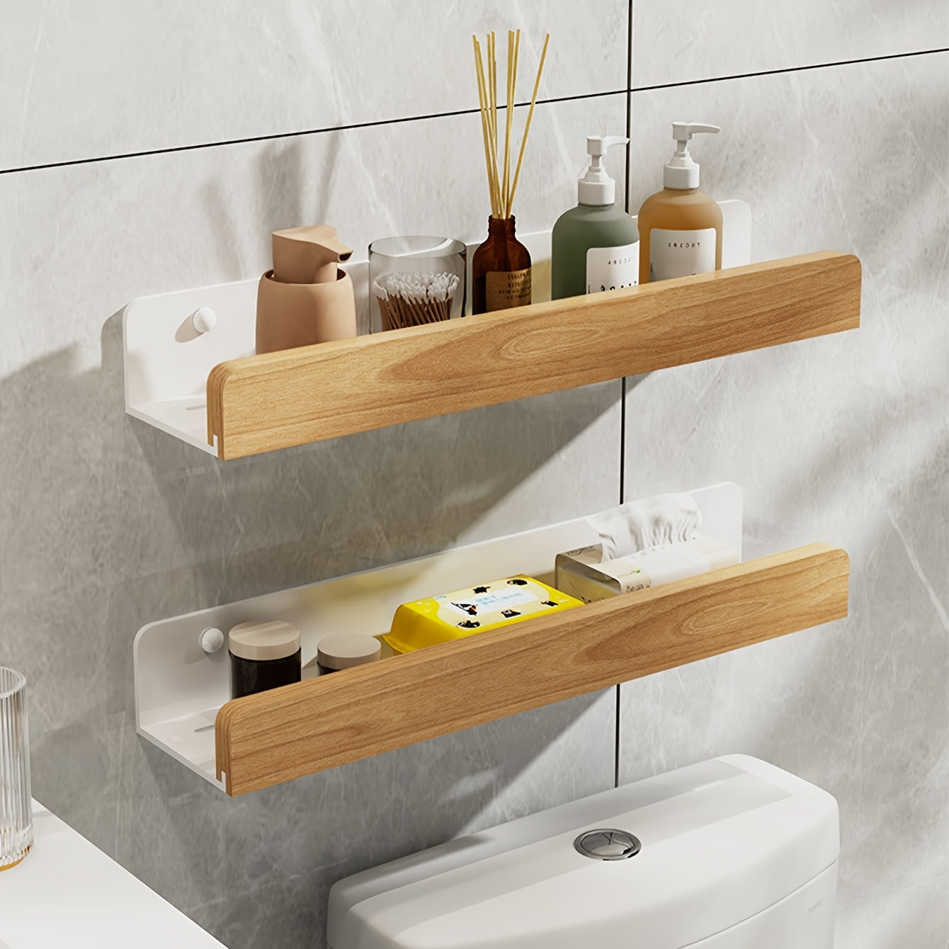 Wandplank Badkamer zonder Boren met Houten Rand