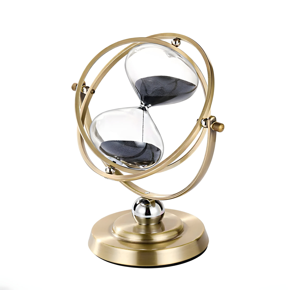 Zandloper Decoratie met Draaibaar Metalen Frame en Glazen Bol