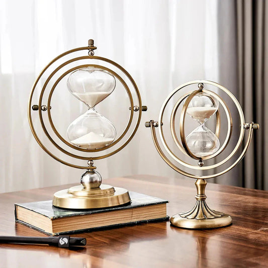 Zandloper Decoratie Vintage met Draaibaar Metalen Frame