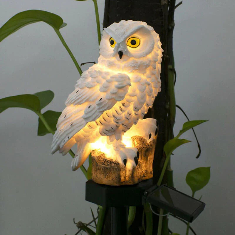 Zonne-energie Tuinlamp Uil op Paal met Warm Licht en Automatische Bediening