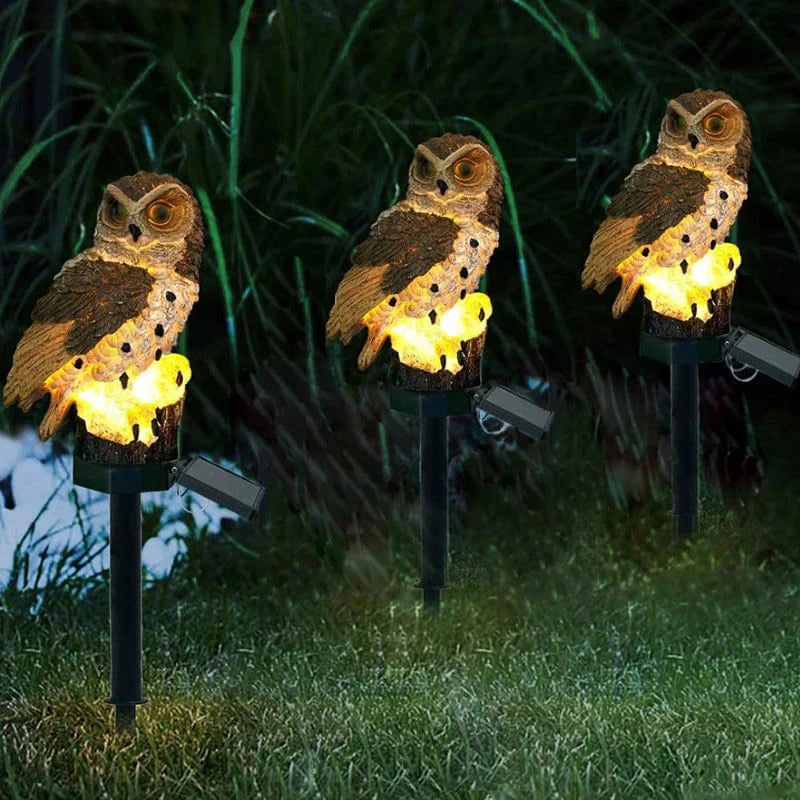 Zonne-energie Tuinlamp Uil op Paal met Warm Licht en Automatische Bediening
