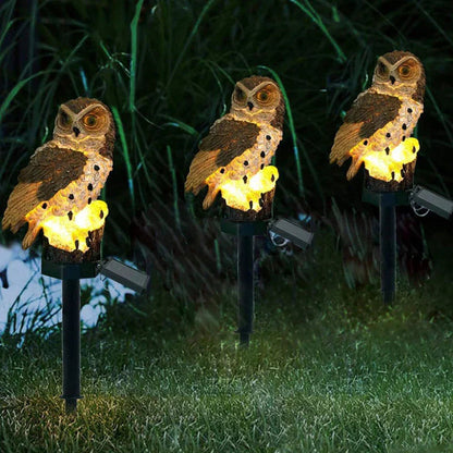 Zonne-energie Tuinlamp Uil op Paal met Warm Licht en Automatische Bediening