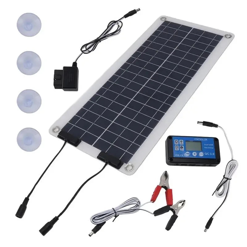 Zonnepaneel Oplader voor Auto, Camper en Boot met Zuignappen en Regelaar ##POS:2##
