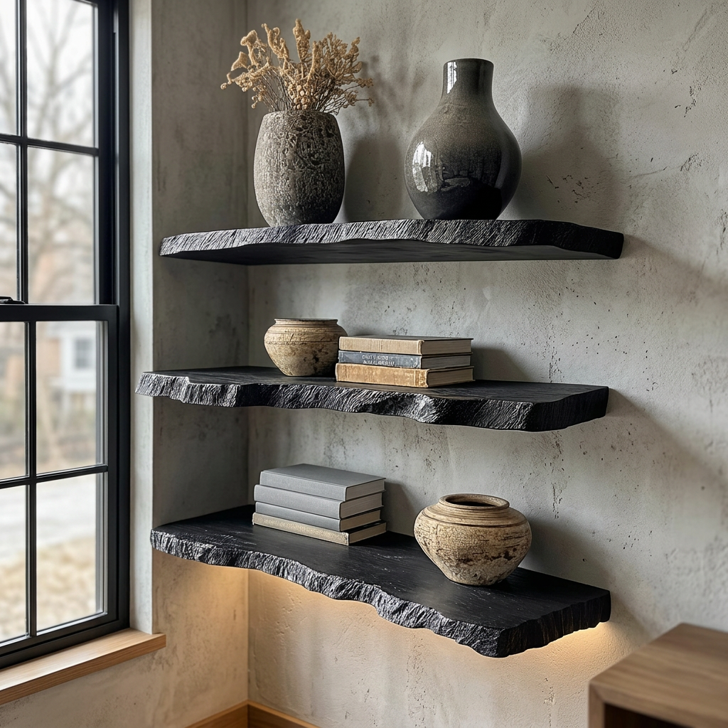 Zwevende Wandplank met Live Edge en Onzichtbare Bevestiging