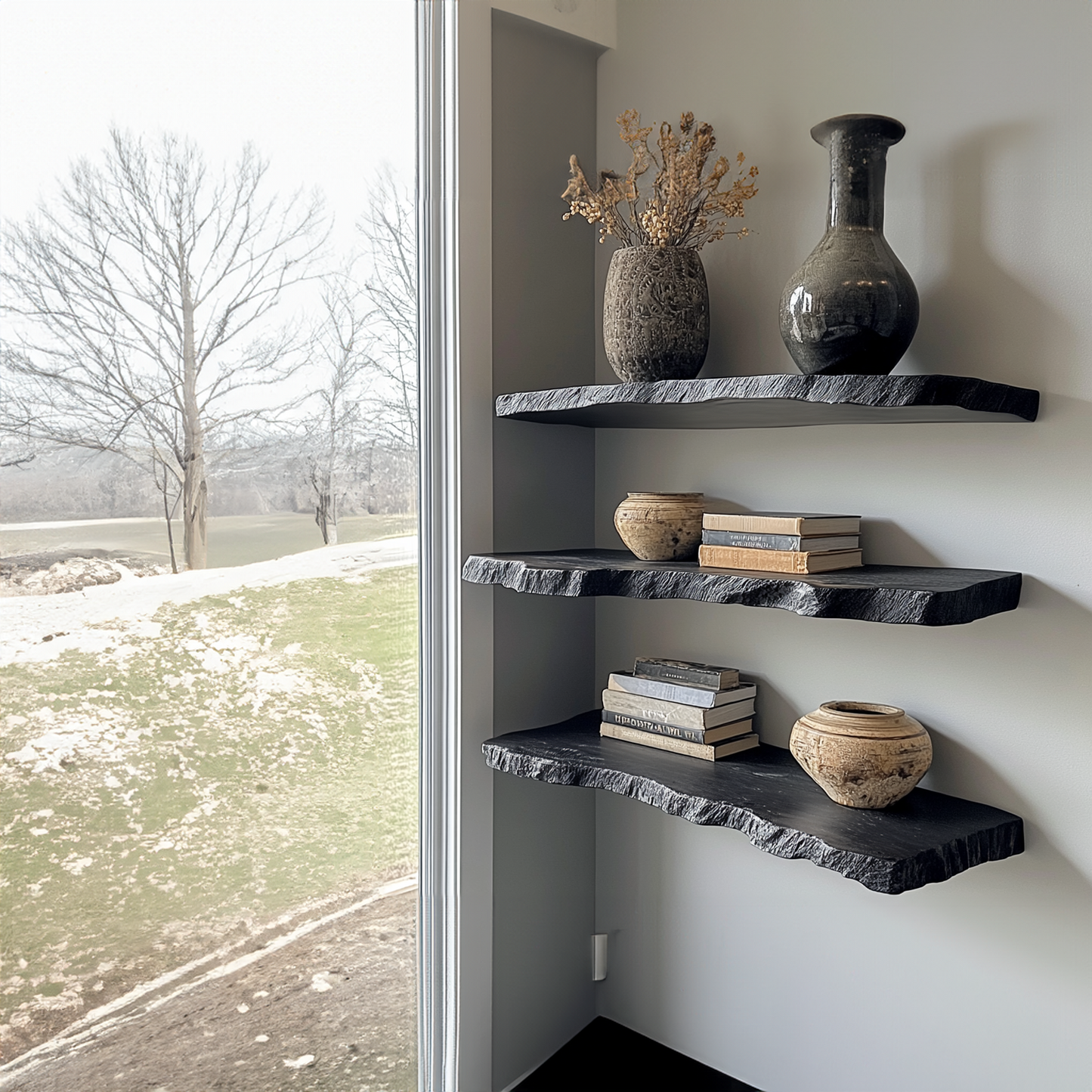 Zwevende Wandplank met Live Edge en Onzichtbare Bevestiging