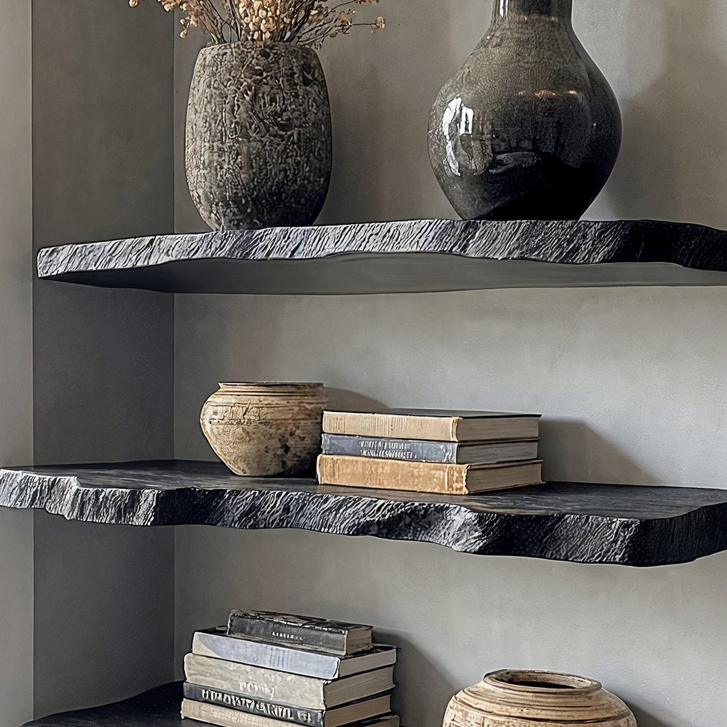 Zwevende Wandplank met Live Edge en Onzichtbare Bevestiging